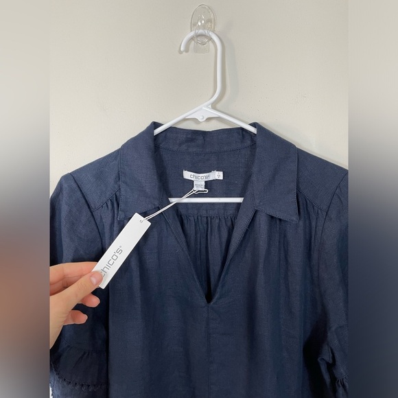 Chico's Short Solid Linen Sundress Blue Classic Navy Women's Dress Size 1US NWT - Picture 10 of 15